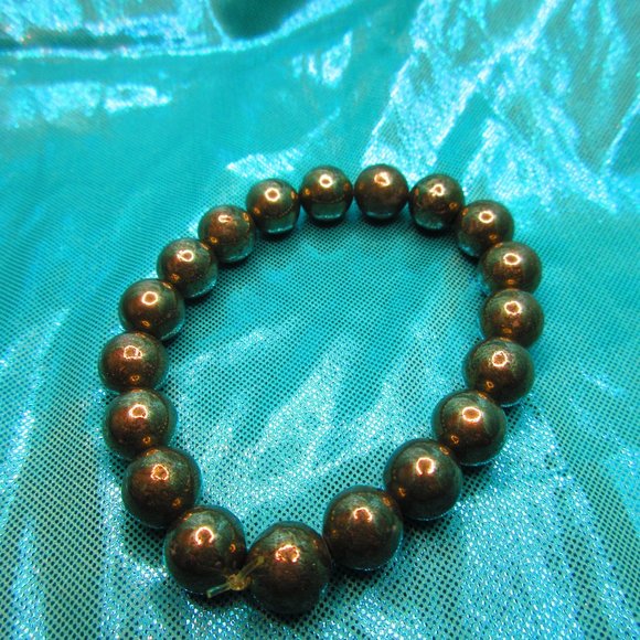 Pyrite 10mm Round 7" Stretchy Gemstone Bracelet - Picture 2 of 3